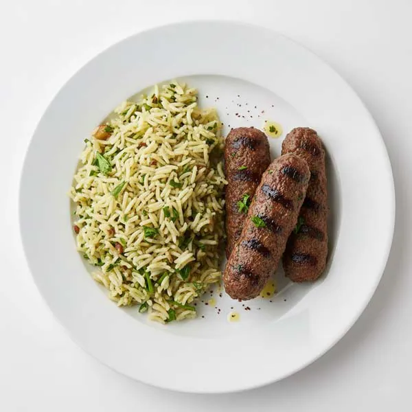 Lebanese Garlic Beef Kofta With Herb Infused Pilaf